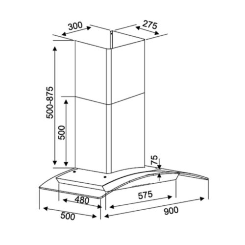 Kích thước máy hút khử mùi Kocher K-228S 90cm