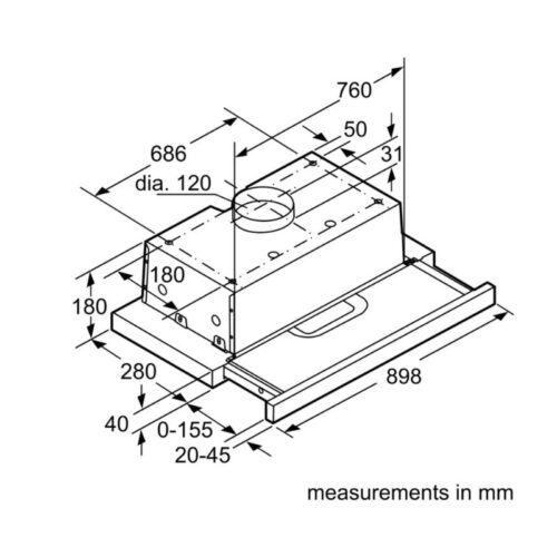 Kích thước máy hút mùi âm tủ Bosch DHI923GSG