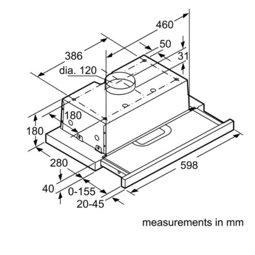 Kích thước máy hút mùi Bosch DHI625T