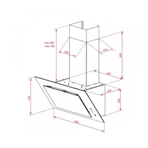 Kích thước máy hút mùi TEKA DVT 98660 TBS BK