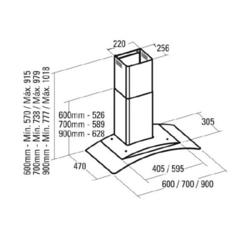 Kích thước máy hút mùi Cata C-700 GLASS/C