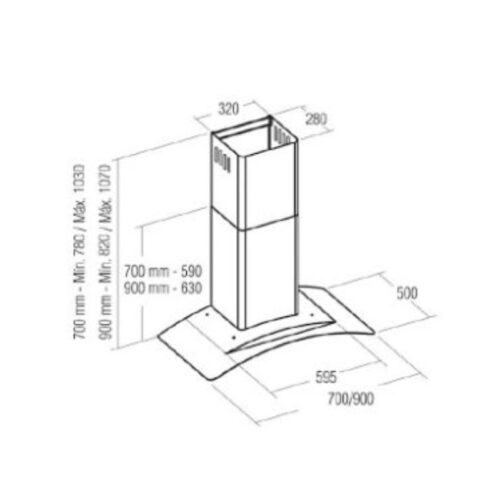 Kích thước máy hút mùi Cata KYROS TC3V 700 GLASS/A