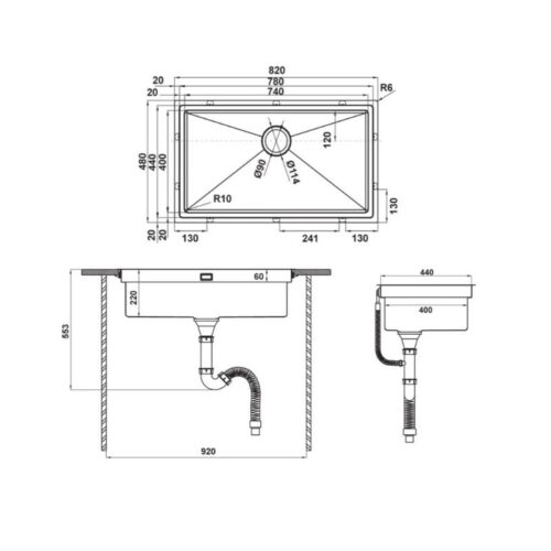 Kích thước chậu rửa bát Hafele HS21-SSN1S90