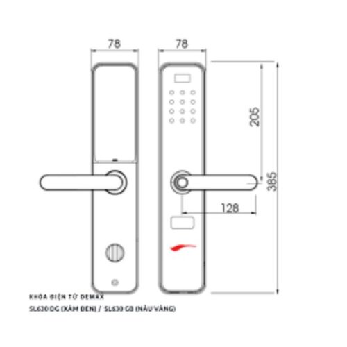 Kích thước của Khóa cửa điện tử Demax SL630 DG