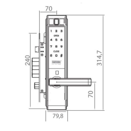 Kích thước của Khóa điện tử thông minh Giovani GSL-K66BS