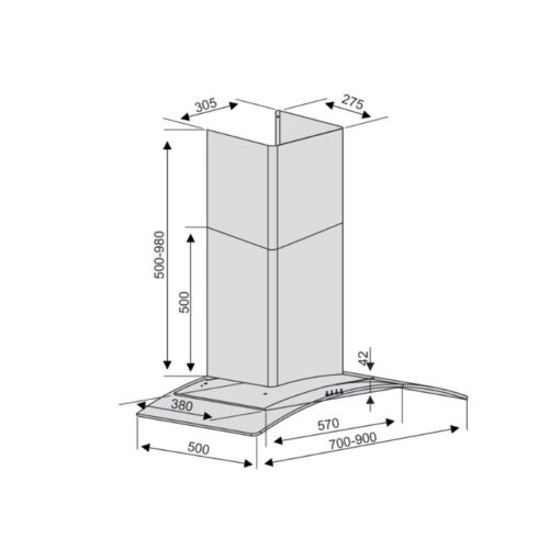 Kích thước máy hút mùi Lorca TA-2001B-70