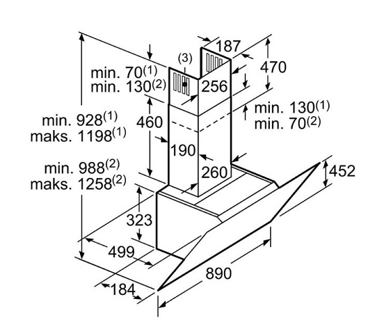 kích thước của Máy hút mùi Bosch DWK97JM60