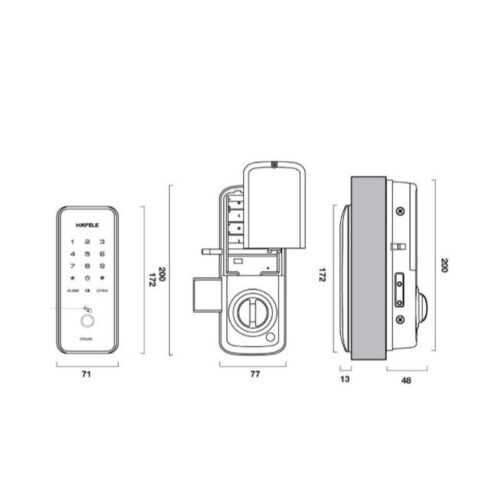 Kích thước khóa điện tử Hafele Digital door lock ER5100 with batt 912.20.224