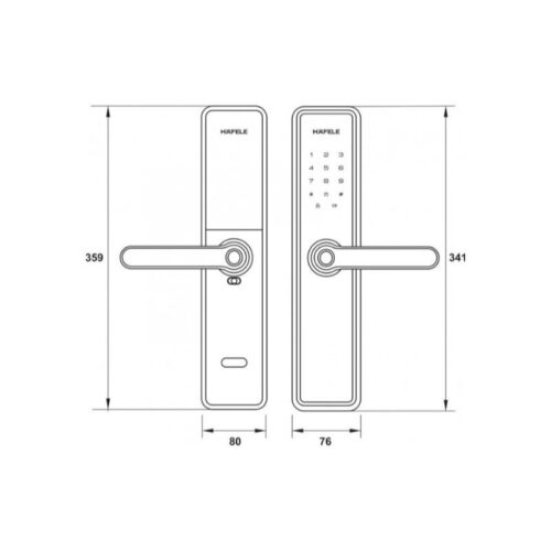 Kích thước khóa điện tử Hafele DL7600 Đen Không Pin 912.20.237