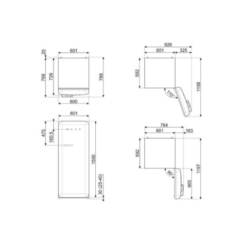 Kích thước tủ lạnh đơn Hafele Smeg FAB28RCR5 535.14.545 màu kem