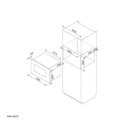 Kích thước của Lò vi sóng Malloca MW-927I