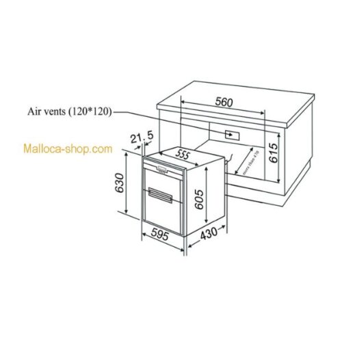 Kích thước của Máy sấy bát Malloca MDC-11L