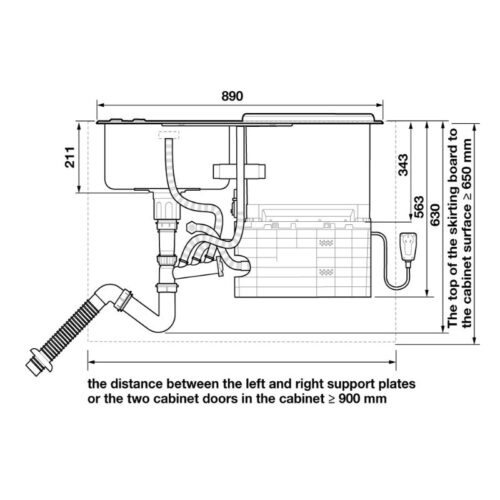 Kích thước máy rửa bát tích hợp chậu rửa Hafele HDW-SD90A 539.20.530