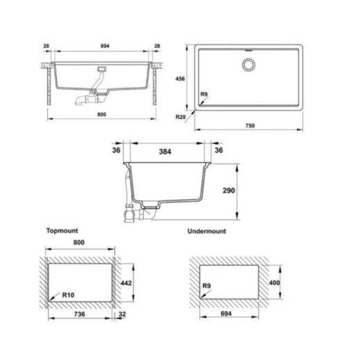 thông số kỹ thuật của chậu Rửa Hafele HS20-GEN1S80 570.30.300