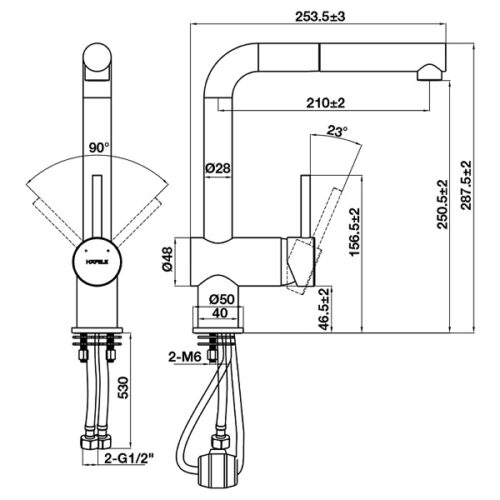 Kích thước Vòi rửa bát Hafele HT21-GH1P254 577.55.590 màu xám