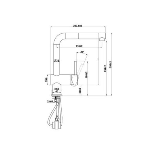 kích thước của vòi rửa bát Hafele HT21-GH1P254 577.55.390 màu đen