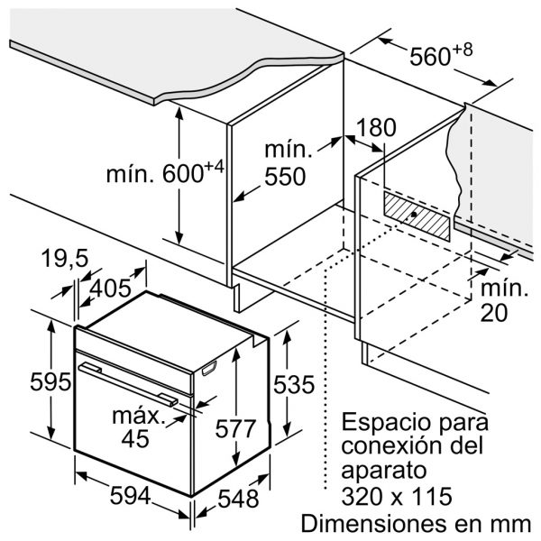 Kích thước Lò nướng Bosch HBA5360B0K