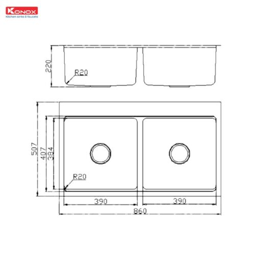 Kích thước chậu rửa bát Konox chống xước Workstation Sink – Topmount Sink KN8651TD Dekor