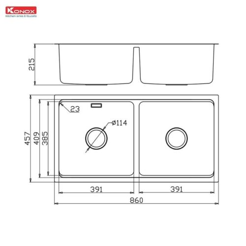 Kích thước chậu rửa bát Konox chống xước Undermount Sink KN8646DU Dekor Basic