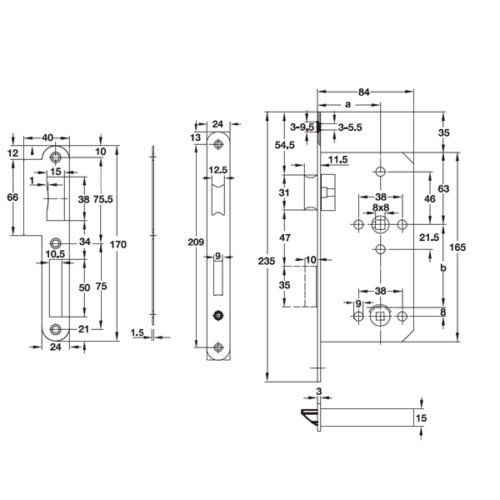 Thiết kế của Thân Khóa Phòng Tắm C/C 78mm Hafele 911.02.157