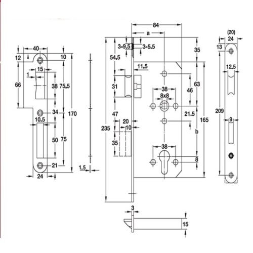 Thiết kế của Thân Khóa Lưỡi Gà Chốt Chết C/C 72mm Hafele 911.02.168