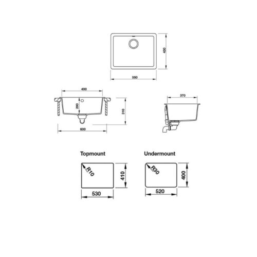 Kích thước chậu Rửa Đá HS19-GEN1S60 Hafele 570.35.430