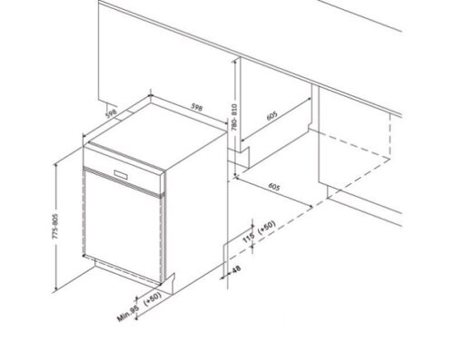 Kích thước Máy rửa bát 16 bộ Eurosun SMK82EU88G