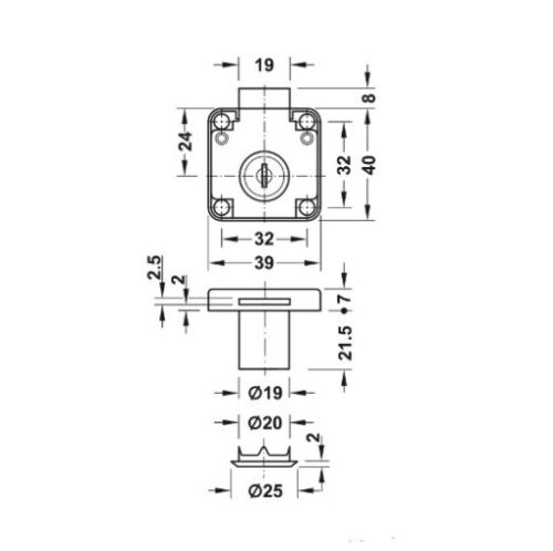 Khóa vuông Econo cửa dày 30mm Hafele 232.01.230