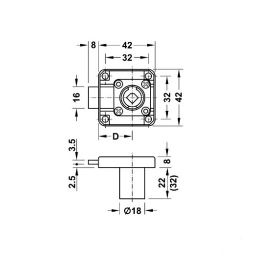 Khóa vuông chìa sắt Hafele 22mm 232.26.621