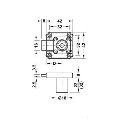 Vỏ khóa vuông chốt chết 32mm Hafele 232.26.681