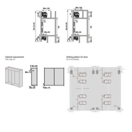 Bộ phụ kiện cho 1 cặp cửa trượt xếp Hafele 401.30.009