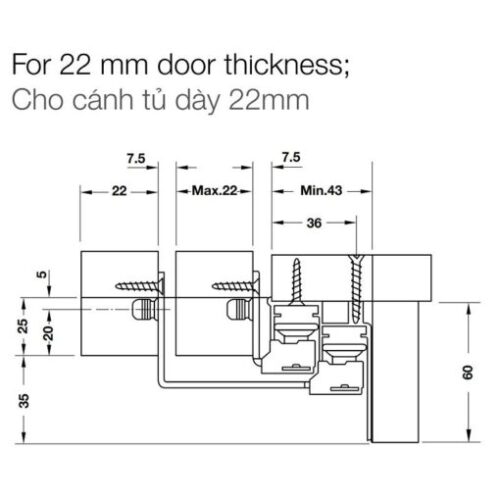 Phụ kiện cửa trượt tủ Slido Space Air 80VF Hafele 406.78.037