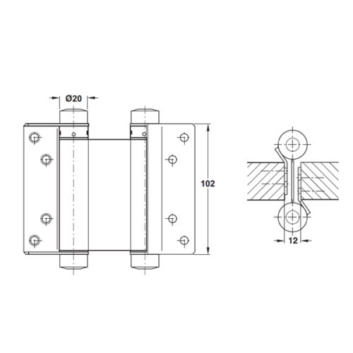 Kích thước của Bản lề 2 chiều Hafele tải trọng 12-16kg 927.97.020