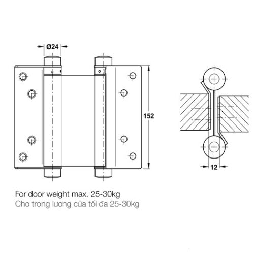 Kích thước của Bản lề bật 2 chiều Hafele 927.97.080