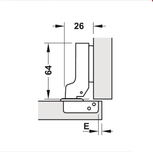 Kích thước của Bản lề giảm chấn Hafele – cong vừa 315.30.722