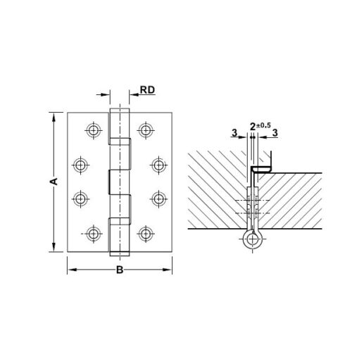 Kích thước của Bản lề lá 2 vòng bi 120Kg Hafele 926.98.043