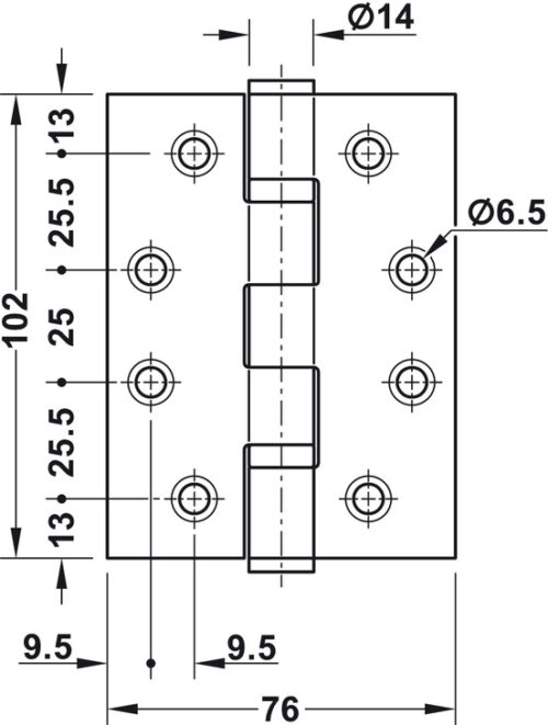 Kích thước của Bản lề lá 2 vòng bi 120Kg Hafele 926.98.049