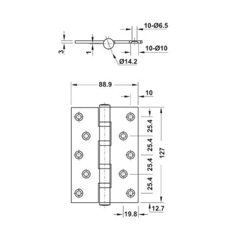 Kích thước của Bản lề lá 2 vòng bi 80Kg Hafele 926.20.121