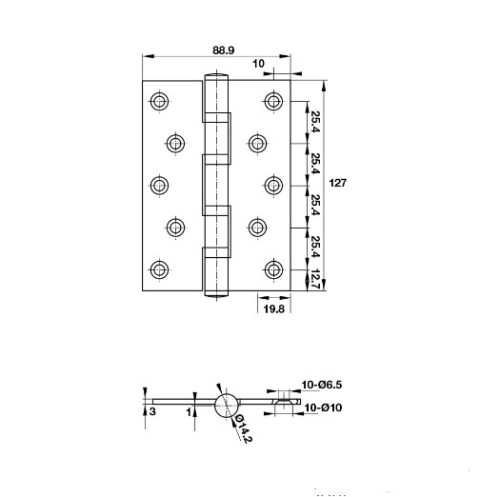 Kích thước của Bản lề lá 2 vòng bi 80Kg Hafele 926.41.288