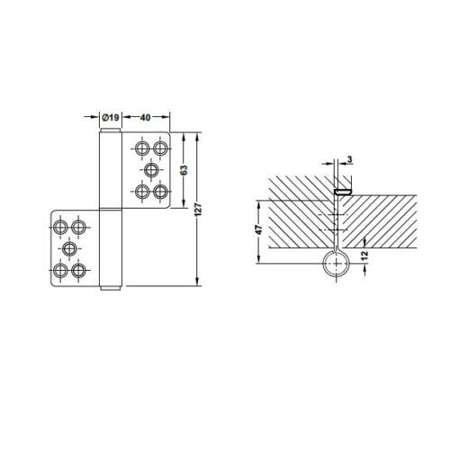 Kích thước của Bản lề nâng hạ 80Kg Hafele 926.13.903