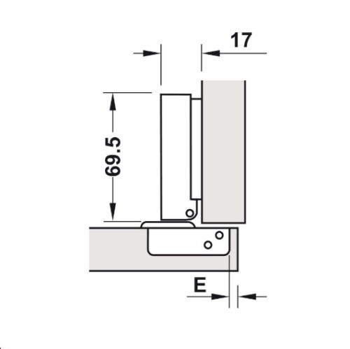 Kích thước của Bản lề trùm ngoài Metalla SM 110° giảm chấn Hafele 315.11.750