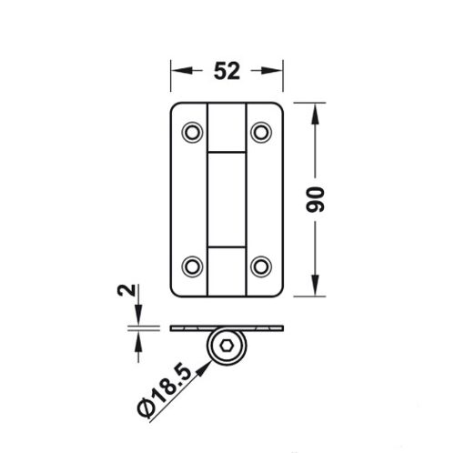 Kích thước của Bản lề WC điều chỉnh tự đóng Hafele 988.98.090