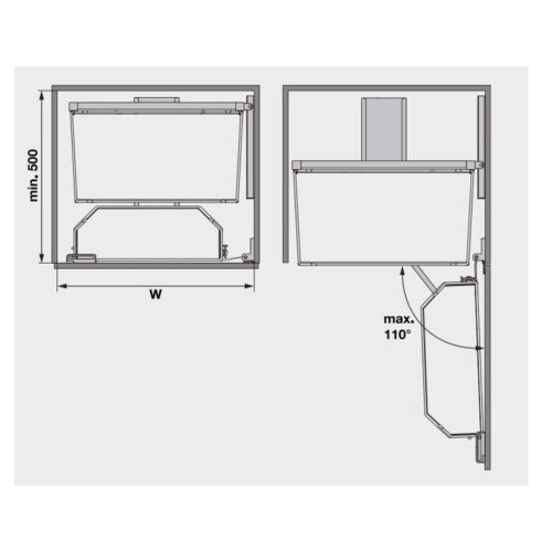 Kích thước của Bộ kệ đựng thực phẩm 6 tầng 600/1700mm TANDEM ARE Hafele 545.93.435