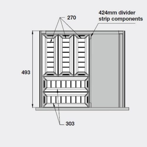 Kích thước của Bộ khay chia ngăn kéo bằng inox Hafele 552.52.390