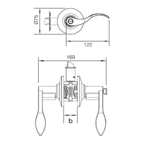 Kích thước của Bộ khóa tay nắm gạt cửa Toilet Hafele 489.10.199