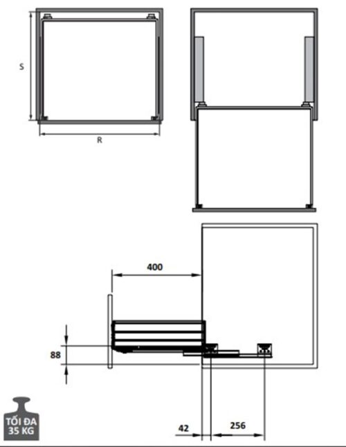 Kích thước của Bộ rổ bát đĩa Cucina Cappella 549.08.147 800mm Inox 304