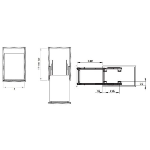 Kích thước của Bộ rổ dao thớt, chai lọ Sonata Hafele 549.20.013 Inox 304