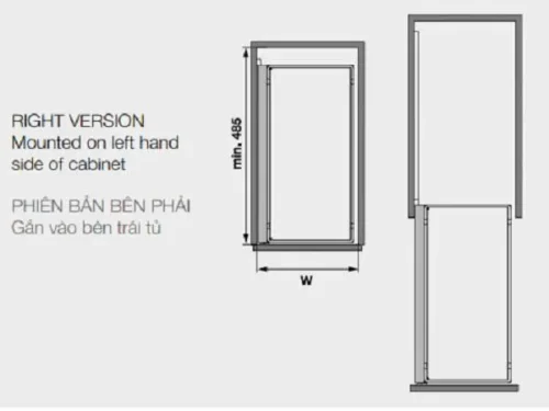 Kích thước của Bộ rổ kéo Hafele 545.53.760 bộ 2 rổ ARENA COMFORT II, 250m, mở phải