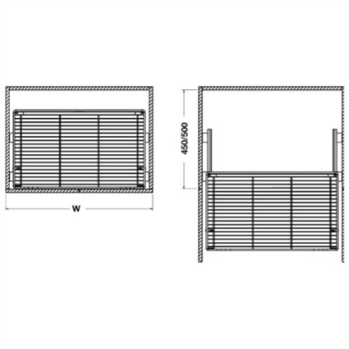 Kích thước của Bộ rổ kéo Hafele 549.03.132 cho tủ bếp dưới rộng 450mm