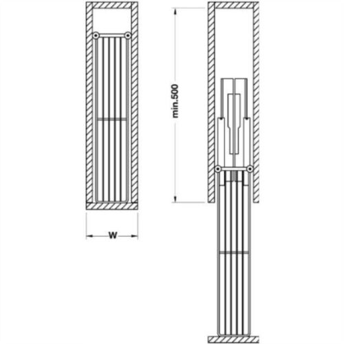 Kích thước của Bộ rổ kéo Hafele 549.34.022 cho tủ hẹp 150mm